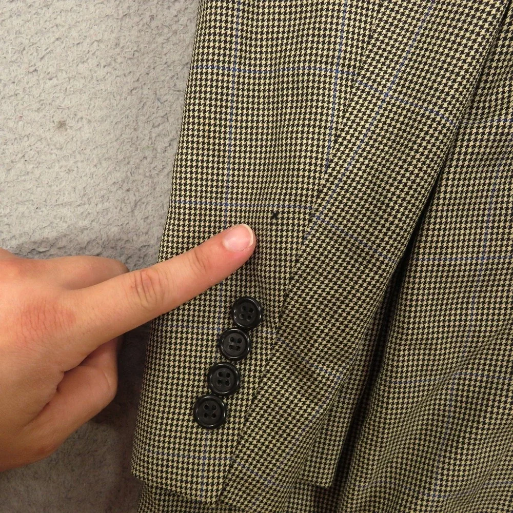 Brooks Brothers 44R Wool Cashmere Houndstooth Sport Coat Blazer Beige Check Mens